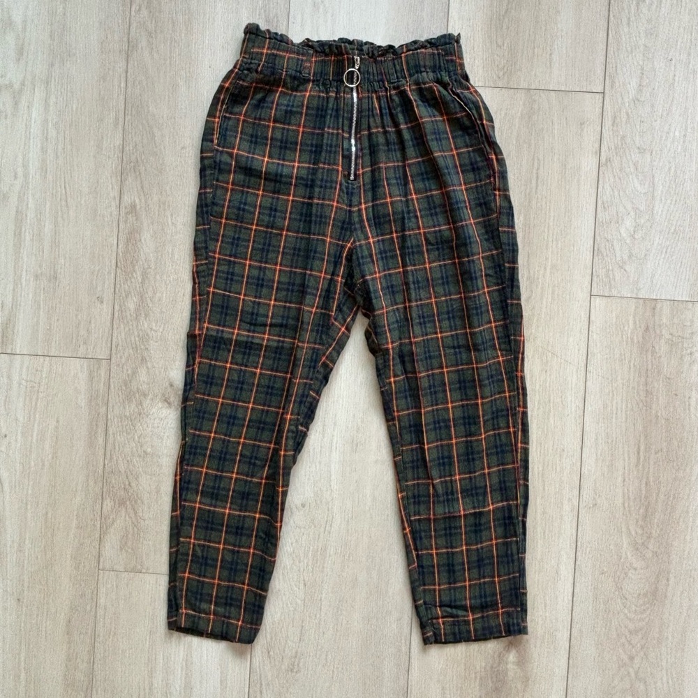 SHEIN Plaid high waisted 100% cotton punk pants with circle zipper size SMALL